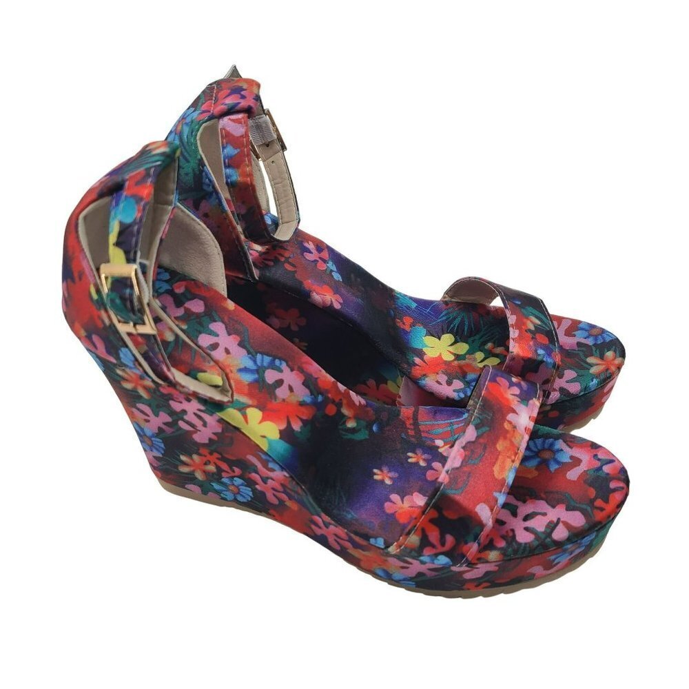 Unbranded Women's Wedge Sandal Pink Floral Pattern Size 8